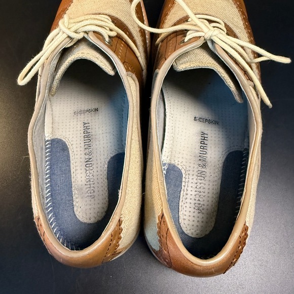 Johnston‎ & Murphy Mens Wingtip Oxford Dress Shoes Leather Beige Tan 8.5M - Picture 6 of 8